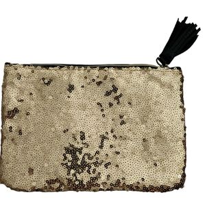 Ipsy Gold Sparkle Cosmetic bag, black tassel zipper pull